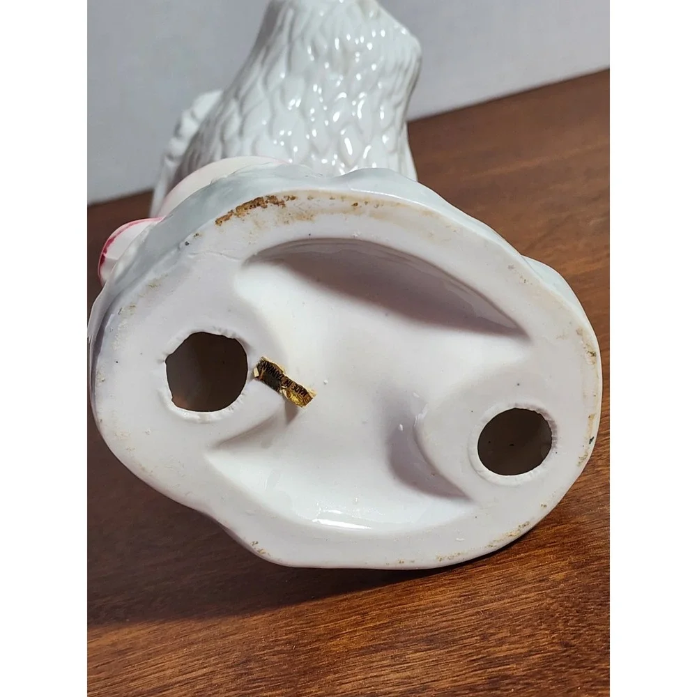 Vintage 2 White Snow Owl Figurines Ceramic Perched in Tree Branch‎ & Mushroom 8
